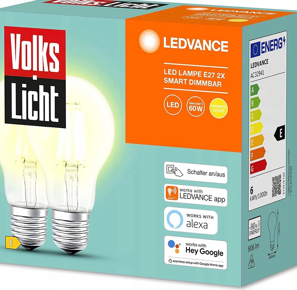 Ledvance” E27 60W LED Bulbs 2 Pcs
