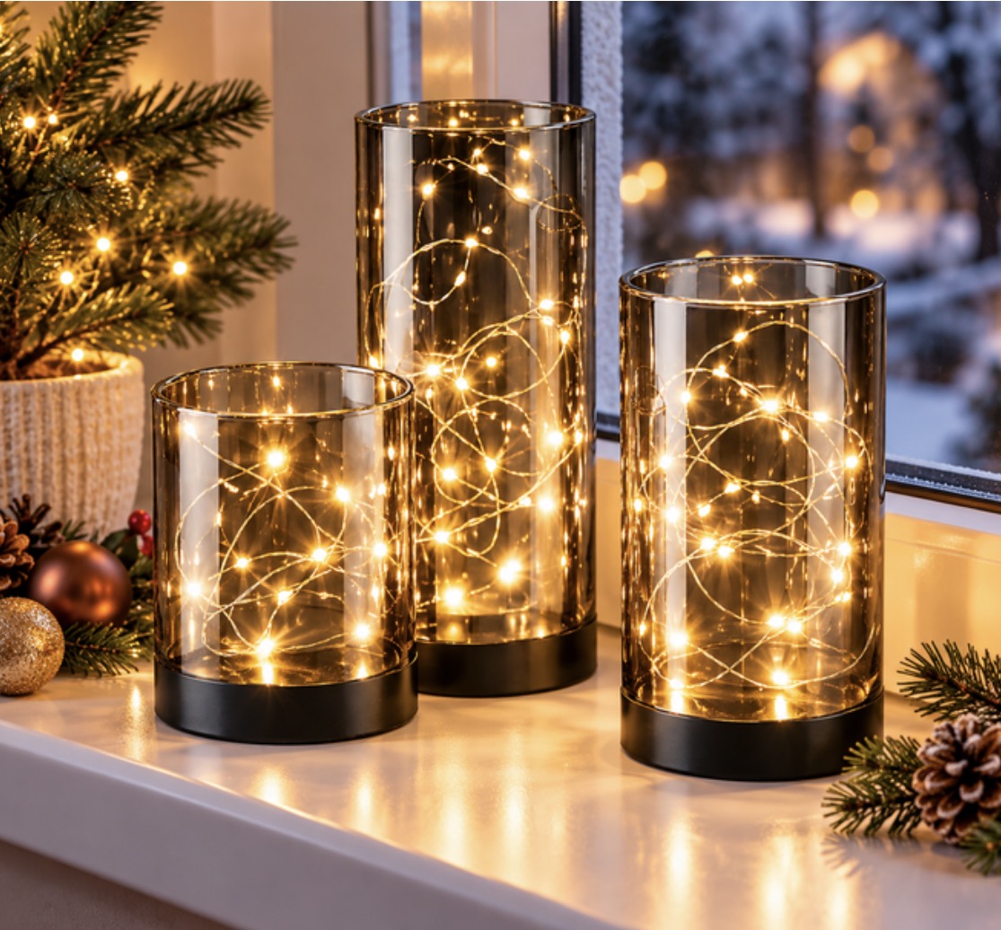 Set of LED candle holders LIVARNO home, 3 pcs., glass, warm white light, 6-hour timer