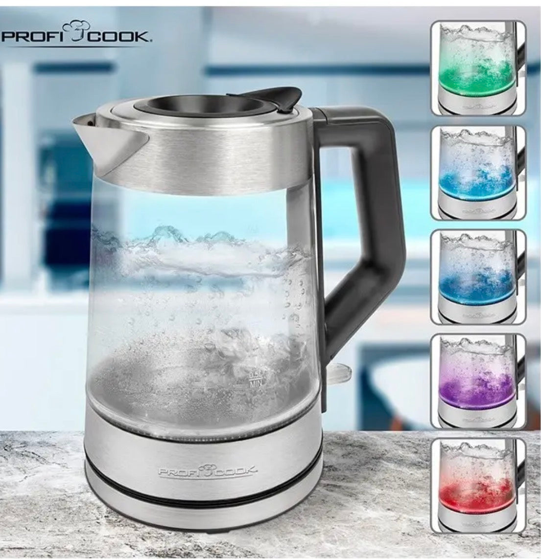 Special offer Electric Kettle Glass/Stainless Steel 1.7L 2200W Proficook PC-WKS 1190 G(new)