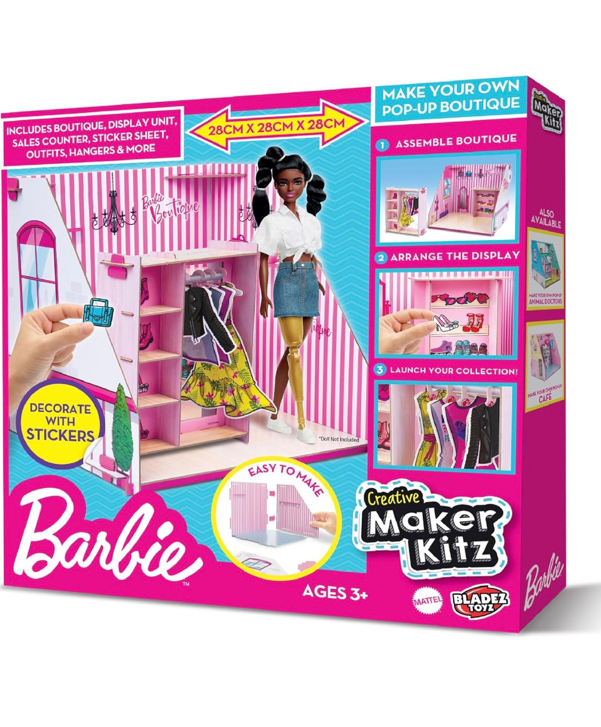 Barbie, Make Your Own/Build Your Own Dream Room Pop up Boutique Playset
Cardboard craft kit, folds flat for easy storage, ages 3+, doll not included, Creative Maker Kitz by Bladez Toyz