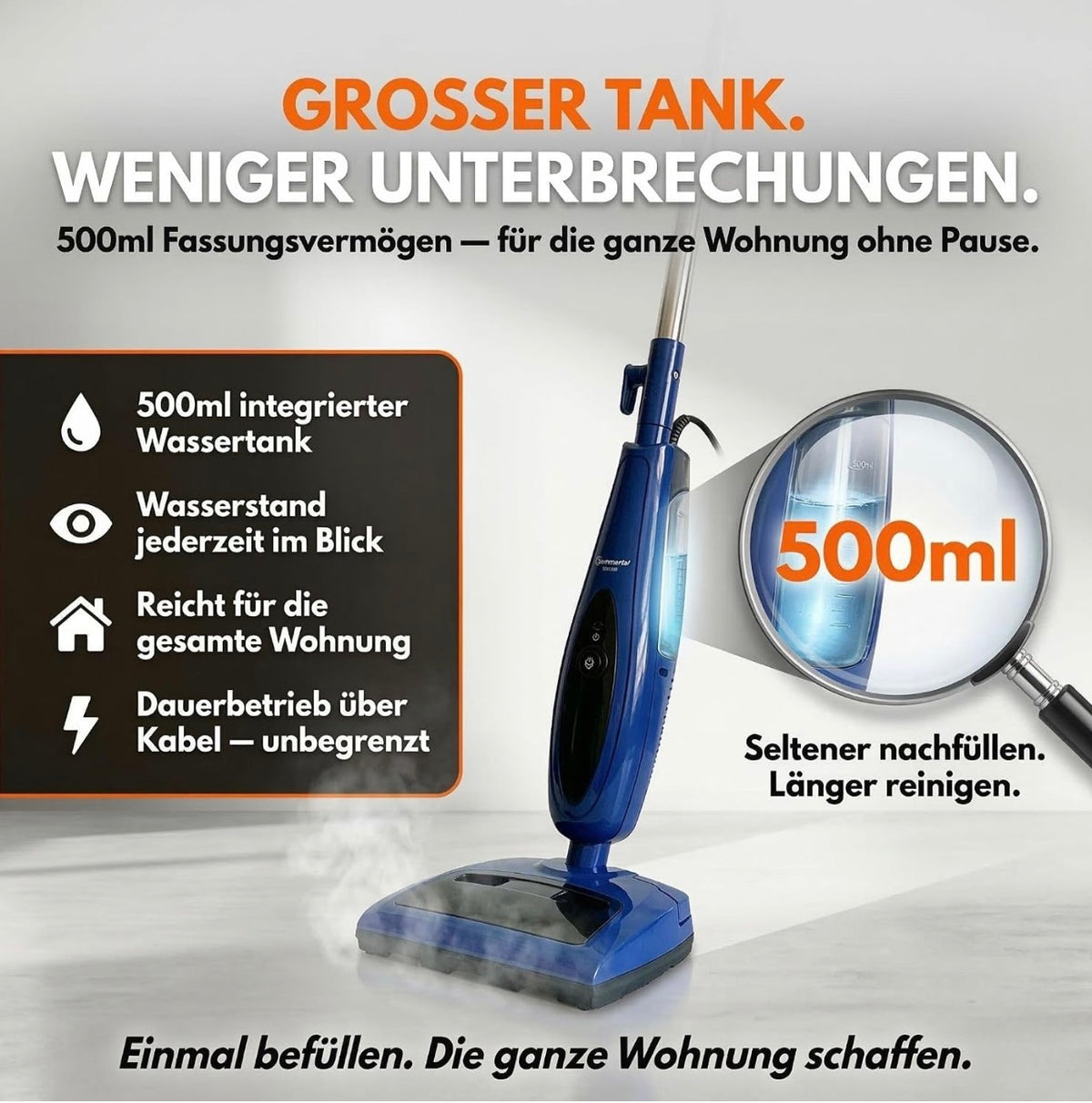 Sommertal 2-in-1 Floor Steam Cleaner with Suction Functio