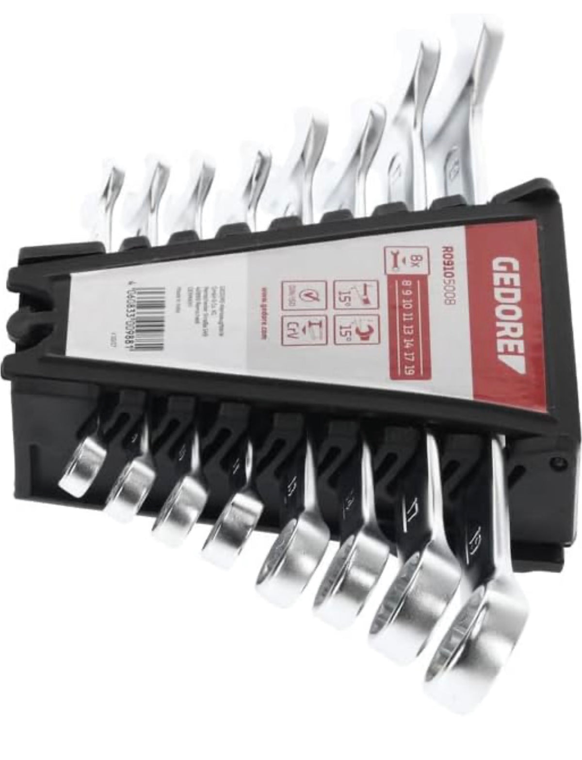 GEDORE red Combination Spanner Set 8 Pieces SW 8-19 Chrome Vanadium Steel Silver
