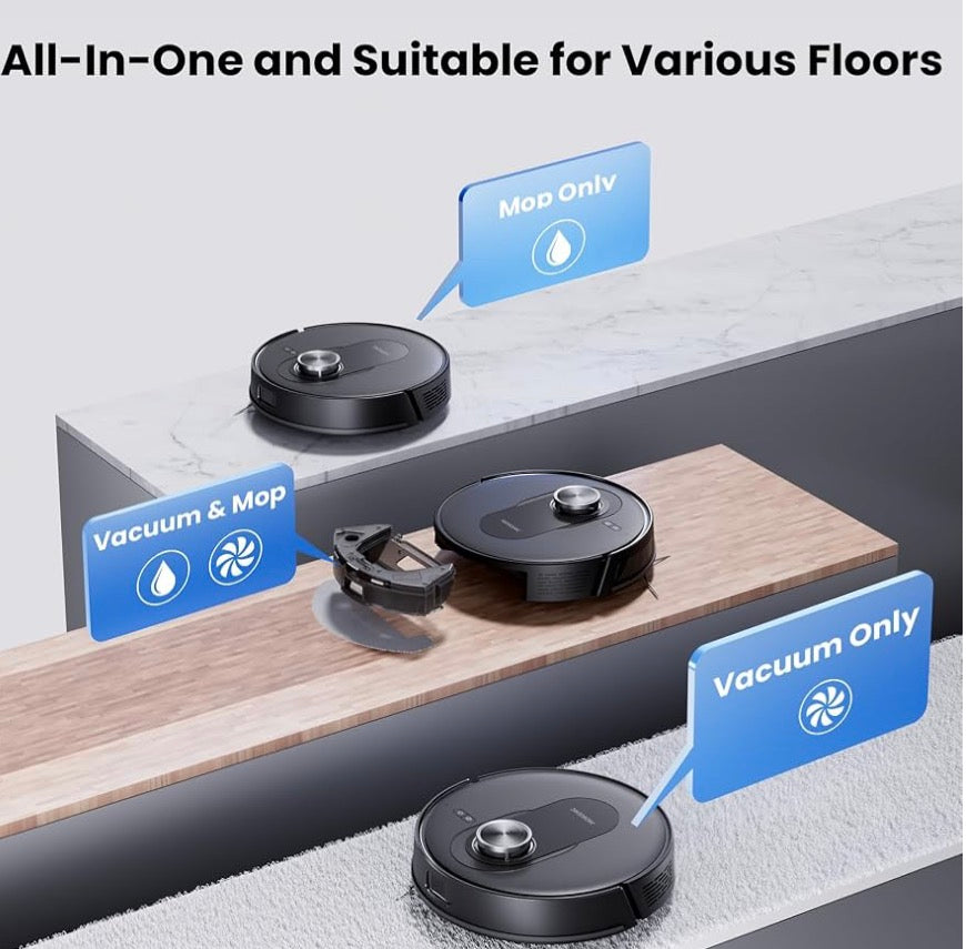 Proscenic Q8 Robot Vacuum Cleaner with Mop, Ultra Strong 6000Pa Robotic Vacuum with Lidar Navigation, 5 Real-Time Mapping, WiFi/Alexa/APP Remote Control Robot Hoover for Floor Carpet Pet Hair