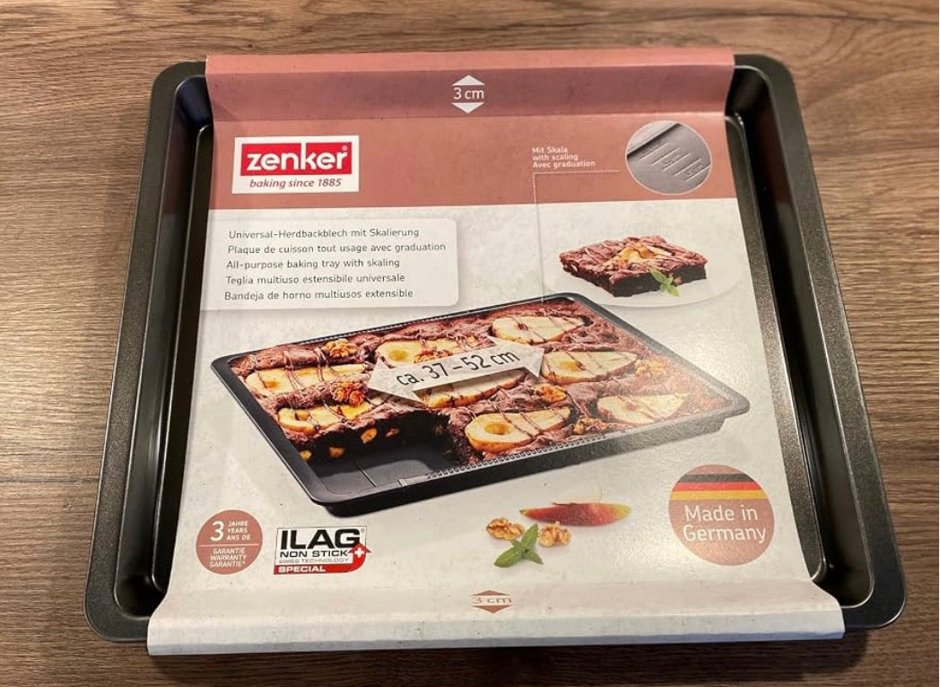Zenker Extendable Baking Tray 37-52 x 3 cm, Universal, Heat Resistant up to 240 °C, Non-Stick