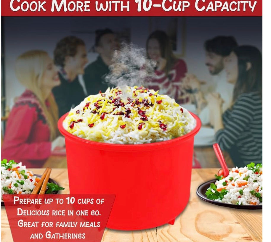 Home-X Microwave Rice Cooker - Rice Steamer Cooker with Steam Release Vents and Easy Locking Clips - 10 Cups BPA-Free, Dishwasher Safe, Easy-To-Use, Low Mess Microwave Rice Cooker Vegetable Steamer