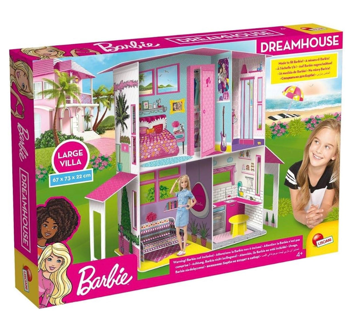 Barbie Dream House Pretend Play Doll House Two - Storey Villa, Arrange Furniture And Decorate With 3d Stickers