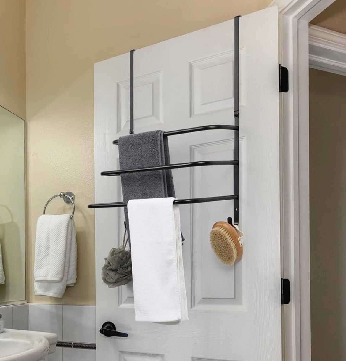 FLE Over The Door Towel Rack, Door Towel Bar, Black