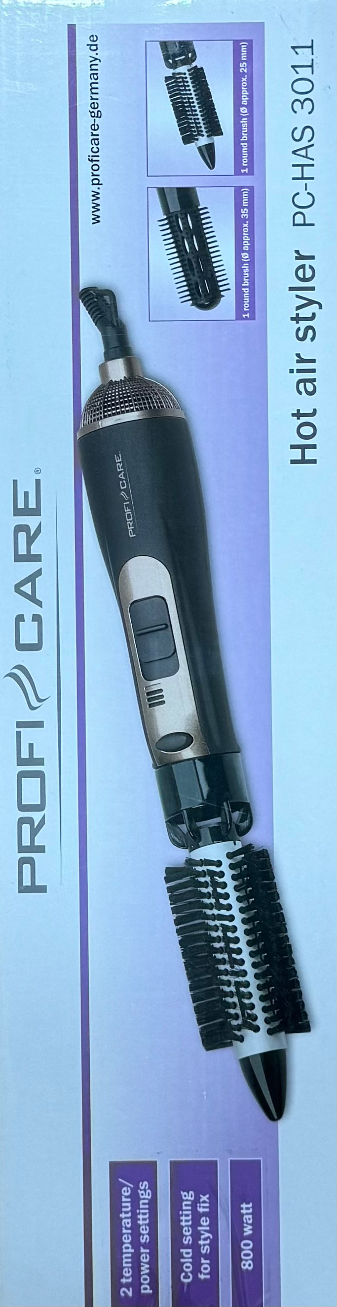 ProfiCare Warmluft-Lockenbürste — 800 W Hot Air Brush with Cool Style-Fix