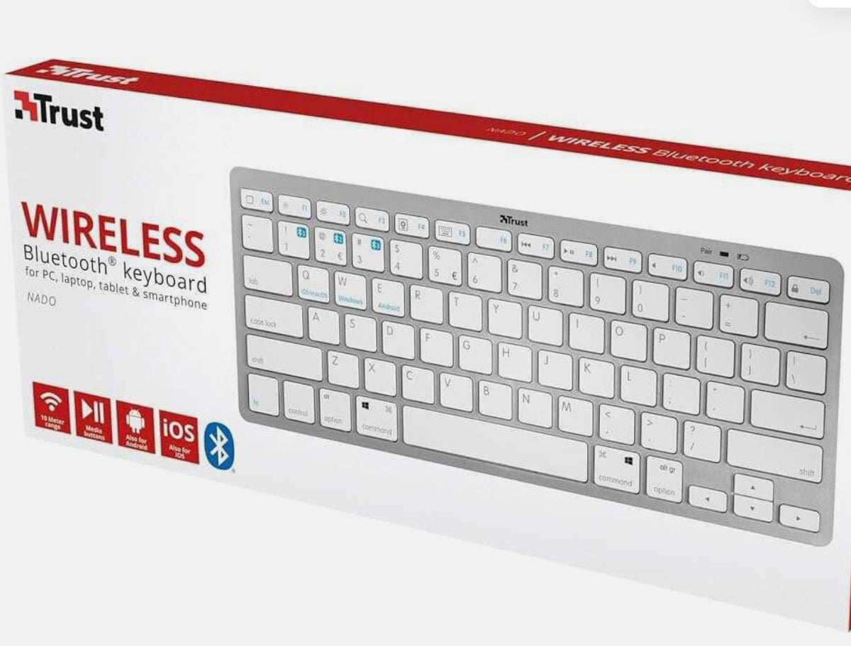 Trust 23747 Nado Bluetooth Keyboard with QWERTZ German Layout, Wireless Keyboard, Wireless Keyboard for Smartphone, iPad, Tablet, PC, Laptop, Android, MacOS, Windows, White