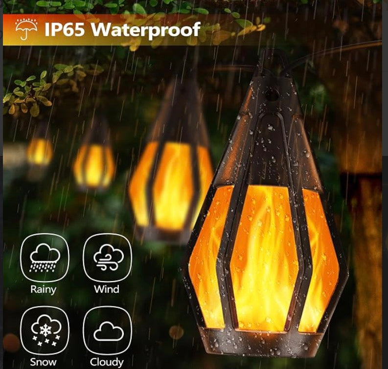 LIVARNO home Solar-Lichterkette — 10 Amber Mini Lanterns with Flicker Effect, approx. 3.8 m, Dusk Sensor