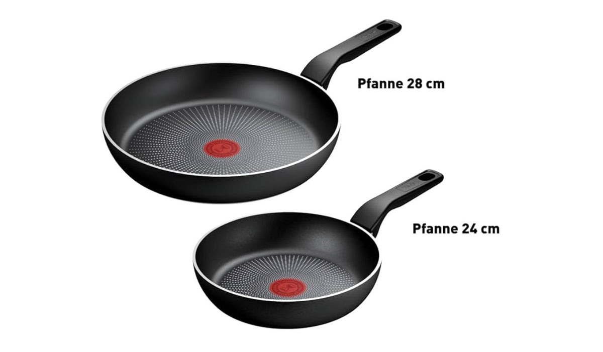 Tefal Recycled On C2979032 Frying Pan Set 24/28 cm, 100% Recycled Aluminium, Non-Stick Coating, Induction, Dishwasher Safe, Black