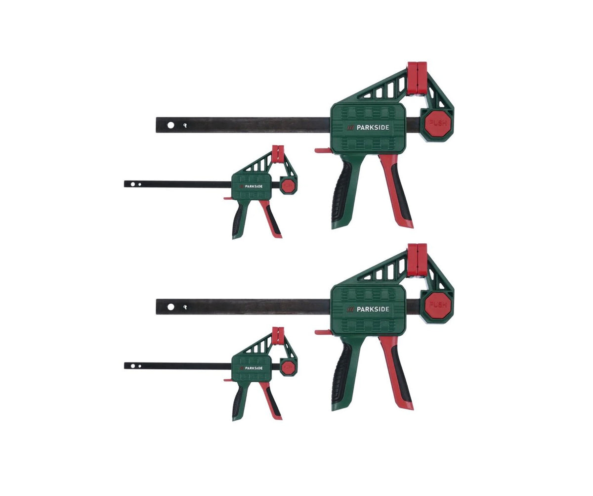 Parkside Glue clamps Single-hand screw clamps – Quick-release clamps, 2-piece set (size L) and 4-piece set (size M/S)