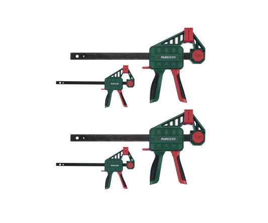 Parkside Glue clamps Single-hand screw clamps – Quick-release clamps, 2-piece set (size L) and 4-piece set (size M/S)