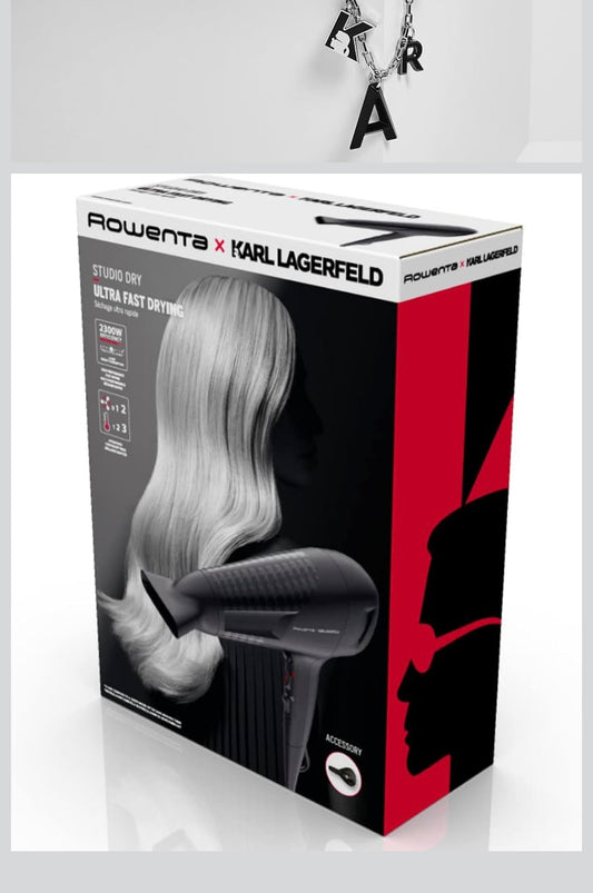 Rowenta CV581L X Karl Lagerfeld Studio Dry Hair Dryer, Energy Saving EFFIWatt Technology, 6 Speed/Temperature Levels, Thermocontrol, Concentrate, Cold Air Level, Black