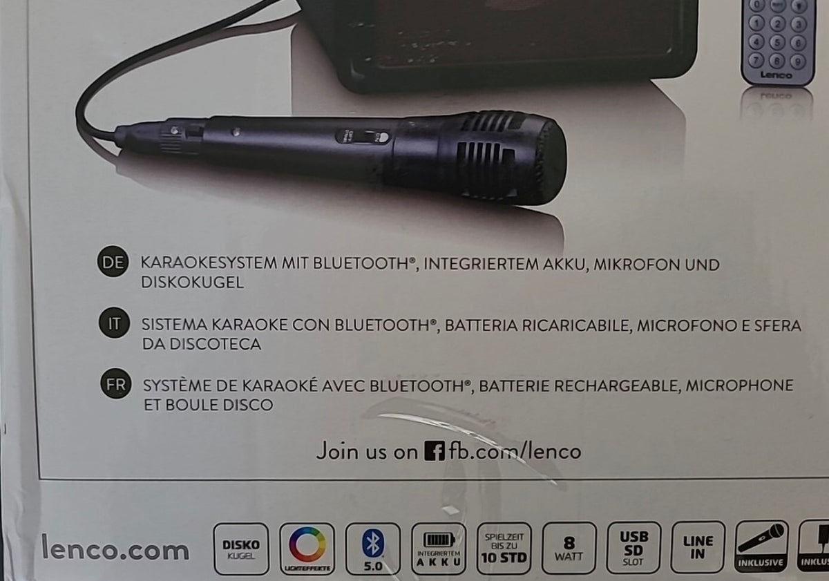 Karaoke system speaker LENCO Disc Bluetooth microphone battery disco ball 8 watt