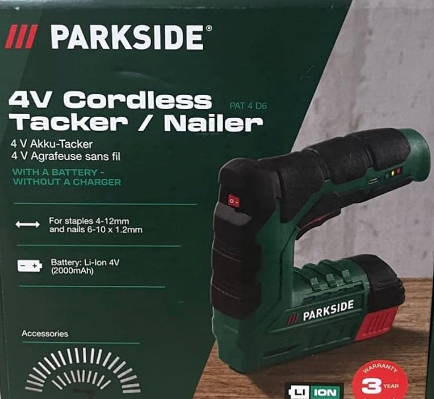 Parkside 4V Cordless 2in1 Stapler Nailer Gun Build-In Rechargeable Battery
