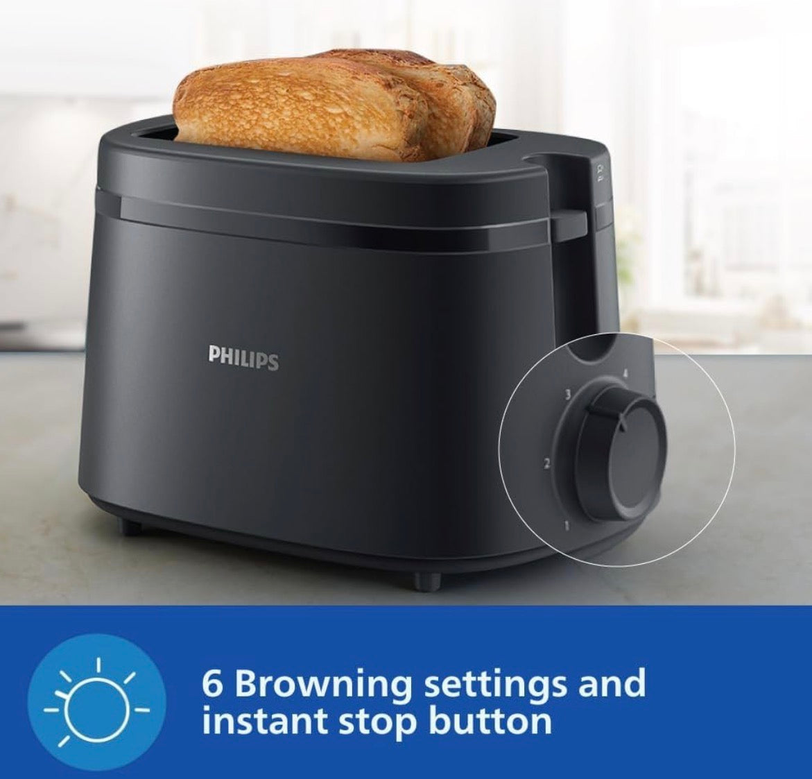 Philips HD2510/90 650W 2-Slice Toaster with Integrated Bun Rack, Charcoal Grey