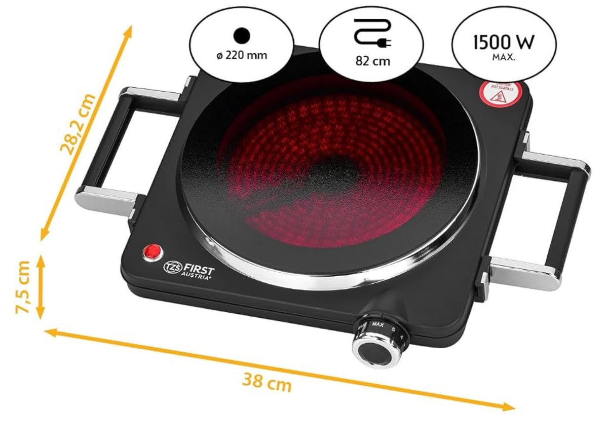 TZS First Austria Infrared Hot Plate — 1500 W, Ø 220 mm with Carry Handles