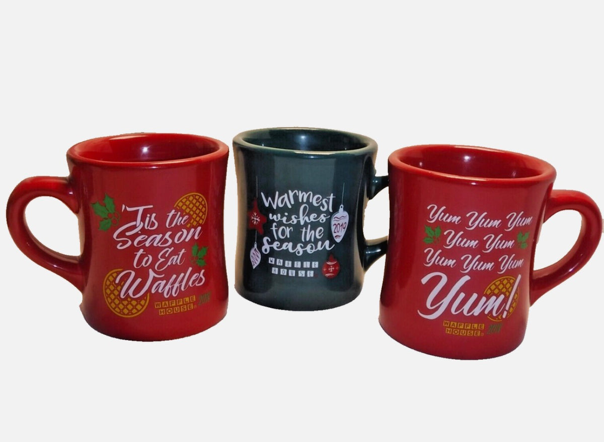 Waffle House Christmas Coffee Mugs 2018 & 2019 - Seasonal Collectible Set, EUC
