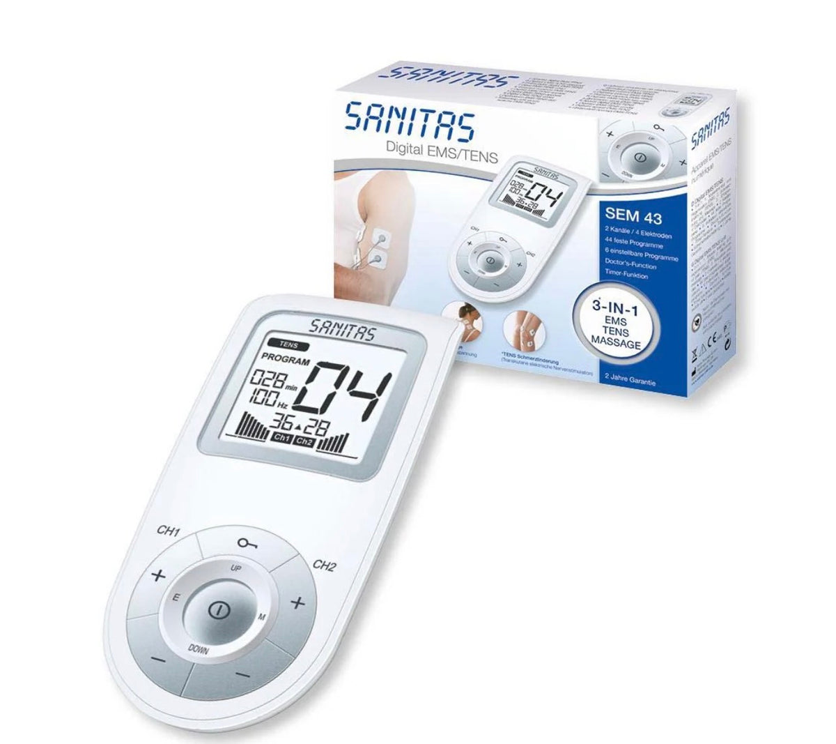 Sanitas Digital EMS & TENS Unit | Pain Relief & Muscle Stimulation | Includes Electrodes | SEM 43