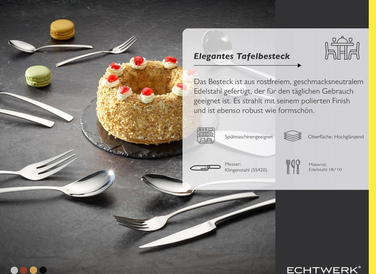 ECHTWERK
Visit the Store
ECHTWERK Avelino Silver Edition 68-Piece Cutlery Set for up to 12 People 18/10 Stainless Steel with Storage Case