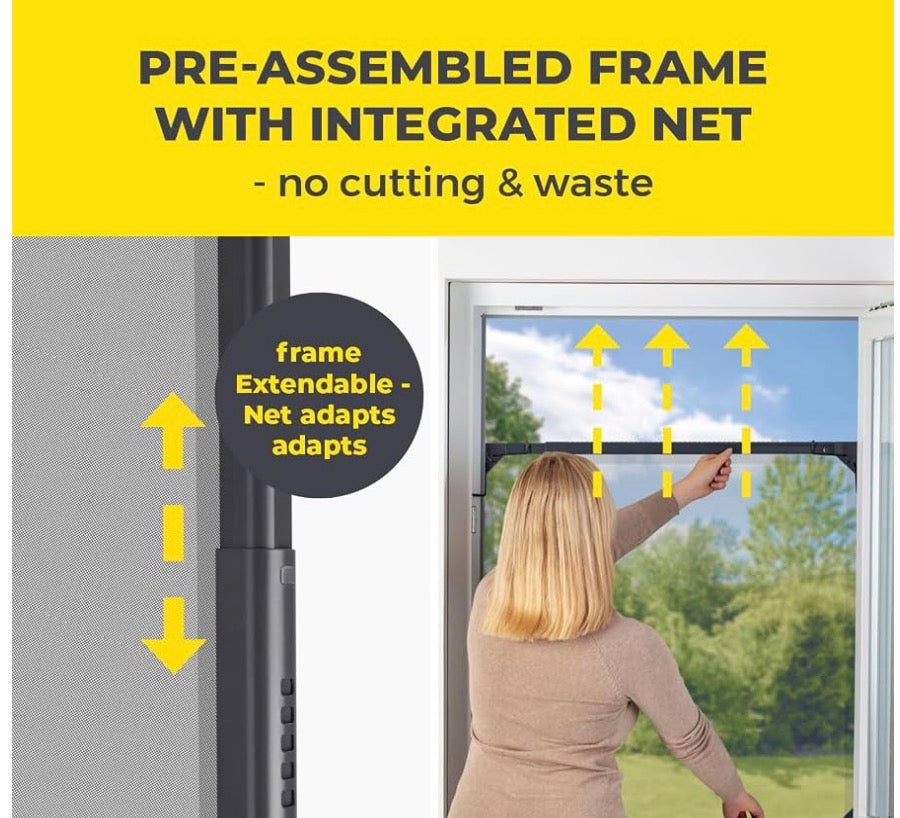 EASYmaxx Telescopic Fly Screen Frame for Windows | Mosquito Net with Pre-Assembled Frame - Adjustable | Bug Mesh Easy Installation | Protection Against Mosquitoes, Flies, Wasps [Anthracite]