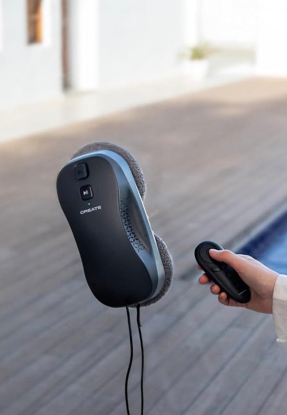 CREATE WIPEBOT PRO/Automatic Window Cleaning Robot with Wi-Fi/Double Water Drain, 2 Spray Levels, Corner and Edge Detection, 5 m Safety Cable, 60 ml Tank