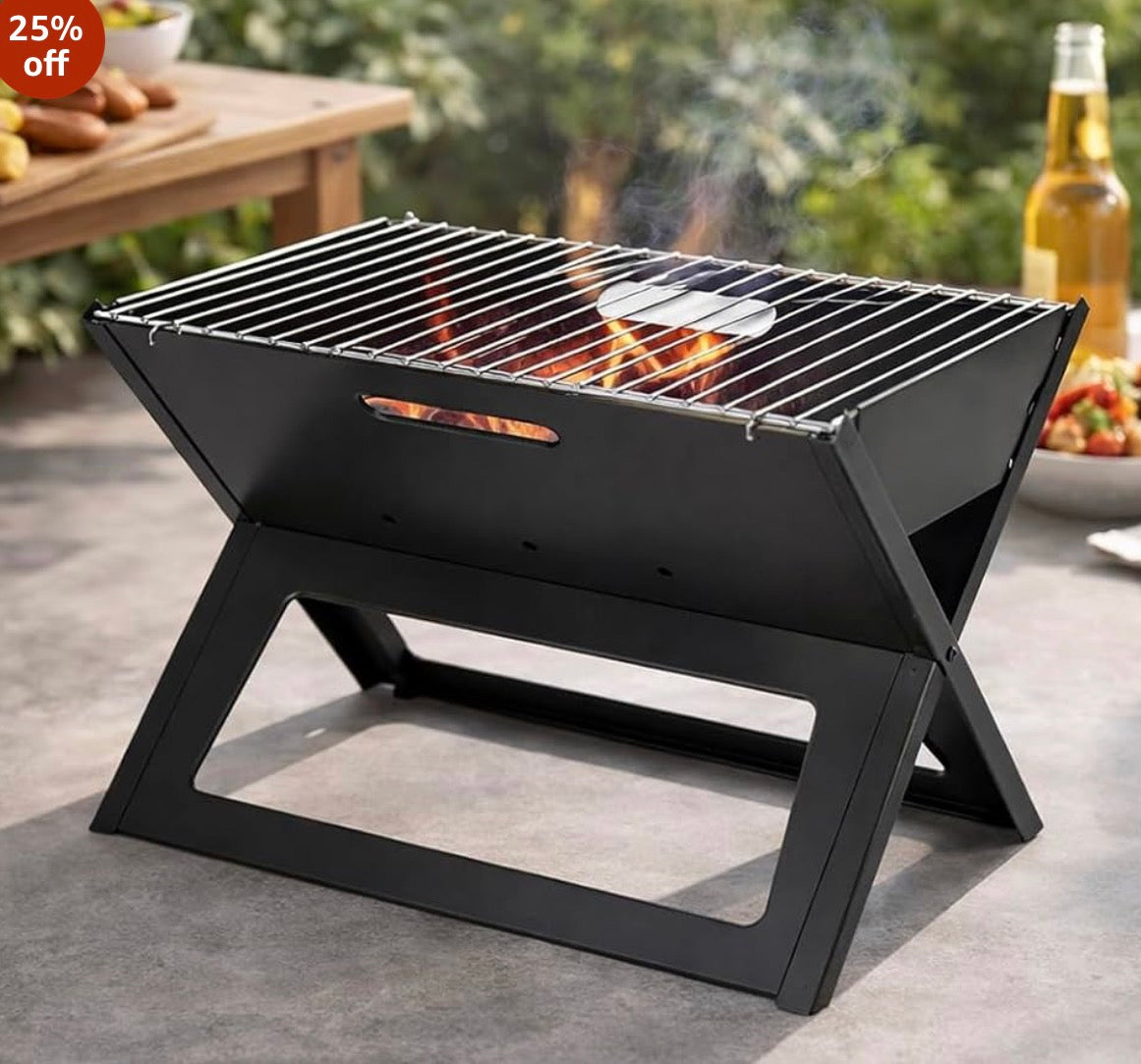 Portable BBQ Grill | Compact Outdoor Charcoal Barbecue Grill, Durable Metal Body, Easy Setup for Camping, Picnic, Balcony and Garden Cooking | Black