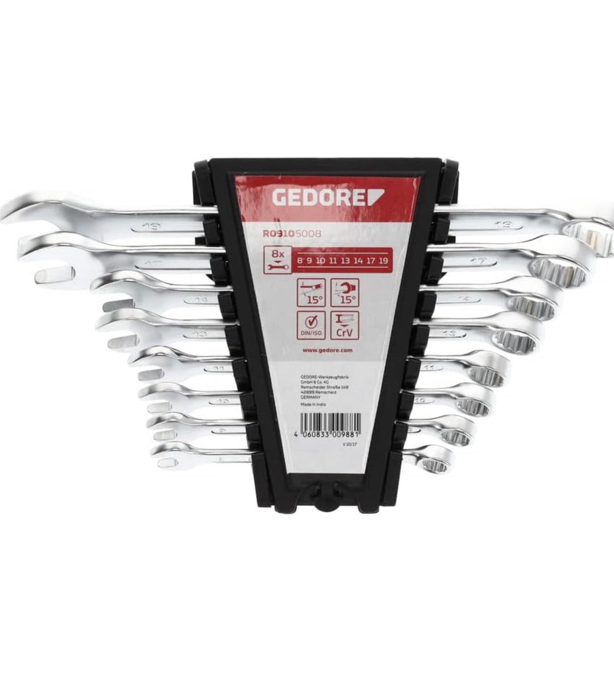 GEDORE red Combination Spanner Set 8 Pieces SW 8-19 Chrome Vanadium Steel Silver