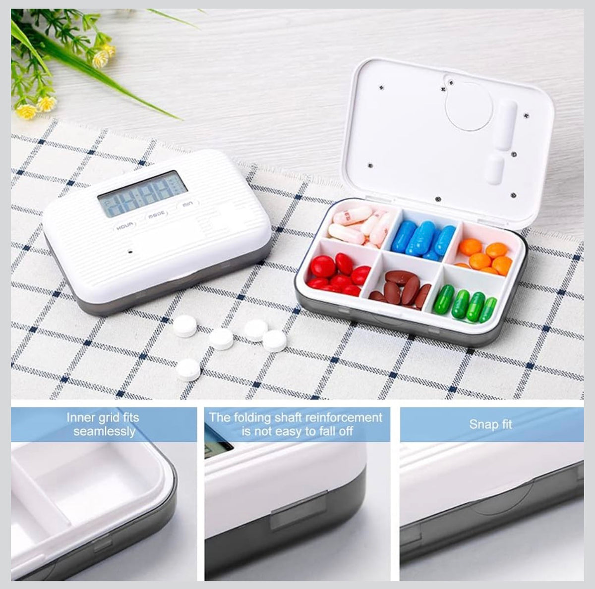 Automatic Pill Dispenser, Electronic Pill Boxes, Easy-Read LCD Display, 6 Compartments Digital Pill Reminder, Outdoor Portable Mini Pill Box with Alarm