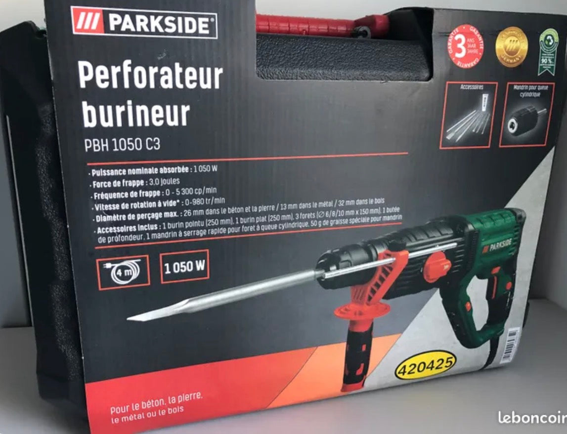 Parkside NEW: Rotary hammer drill + accessories + carrying case