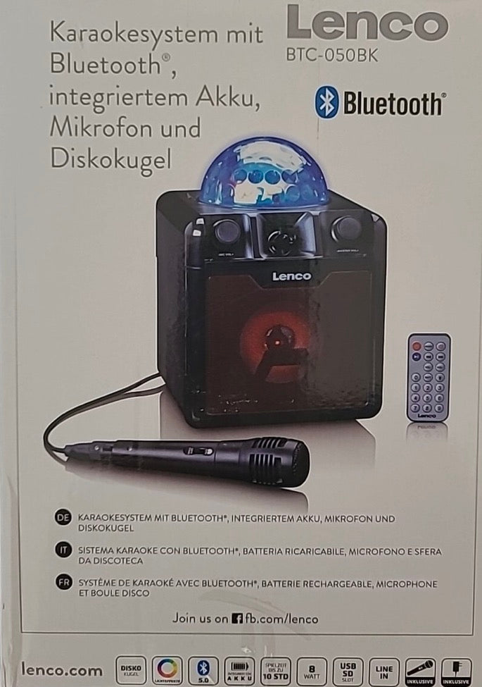 Karaoke system speaker LENCO Disc Bluetooth microphone battery disco ball 8 watt