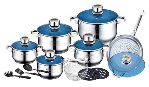 Royalty Line — 18-Piece Stainless Steel Inox Cookware Set with Glass Lids & Utensils