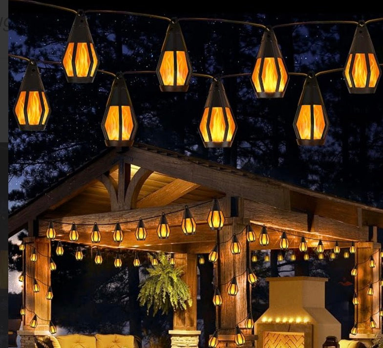 LIVARNO home Solar-Lichterkette — 10 Amber Mini Lanterns with Flicker Effect, approx. 3.8 m, Dusk Sensor