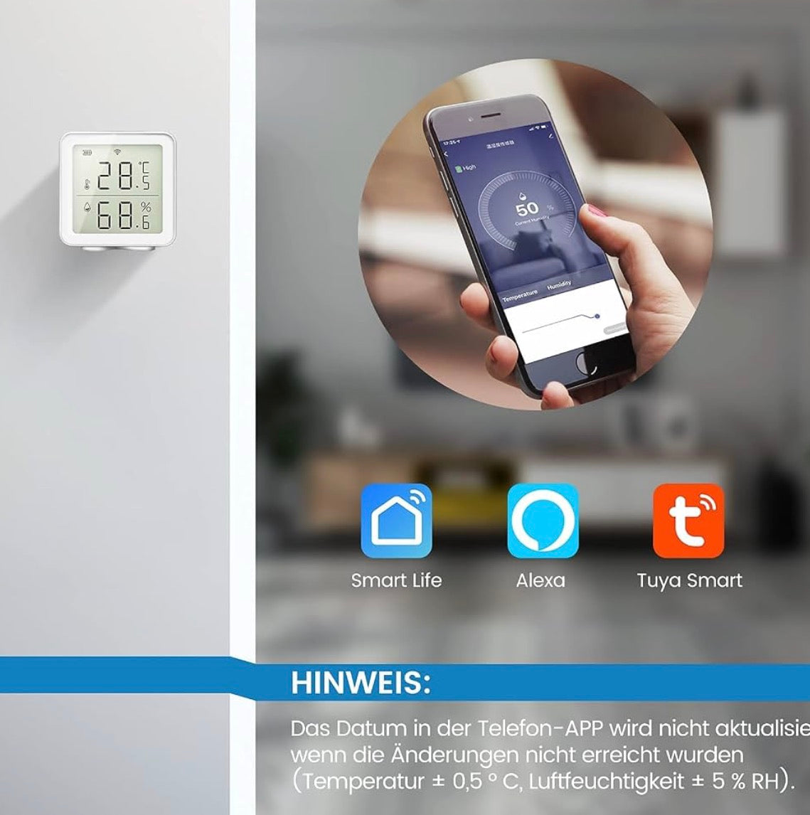 Smart WiFi Thermometer Hygrometer Compatible with Alexa Smart Life App Digital Temperature Sensor Temperature and Humidity Meter 30 Days Historical Recording