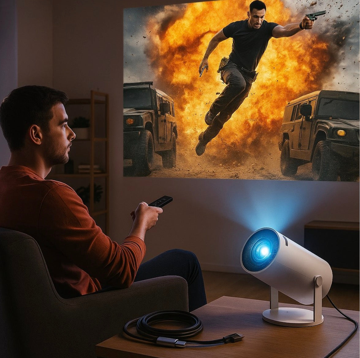 Denver PR-2500K Full-HD Projector — 180° Rotatable, 37"–170" Projection, HDMI & USB