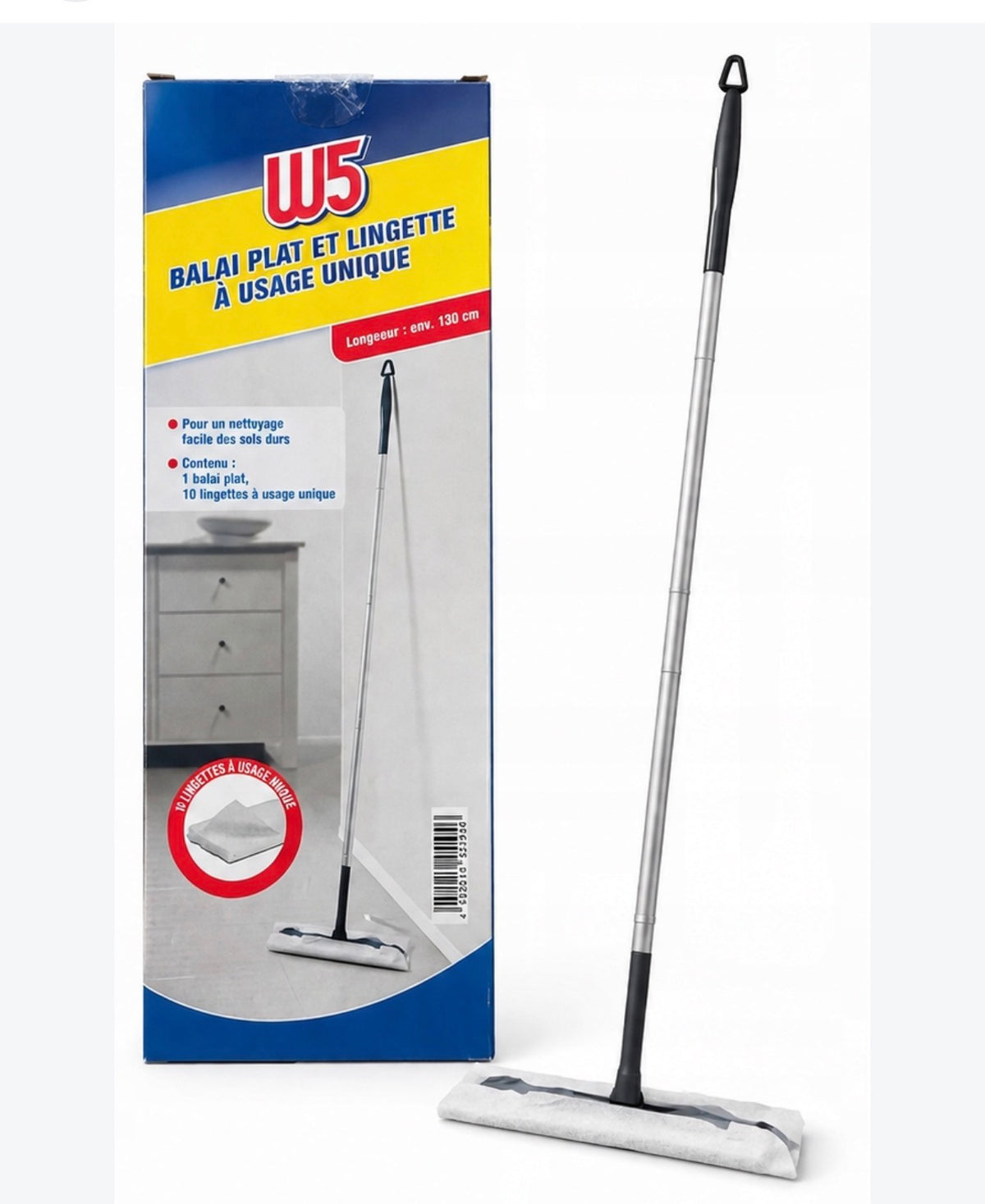 W5 Flat mop 130cm for disposable dusting wipes + 10 wipes