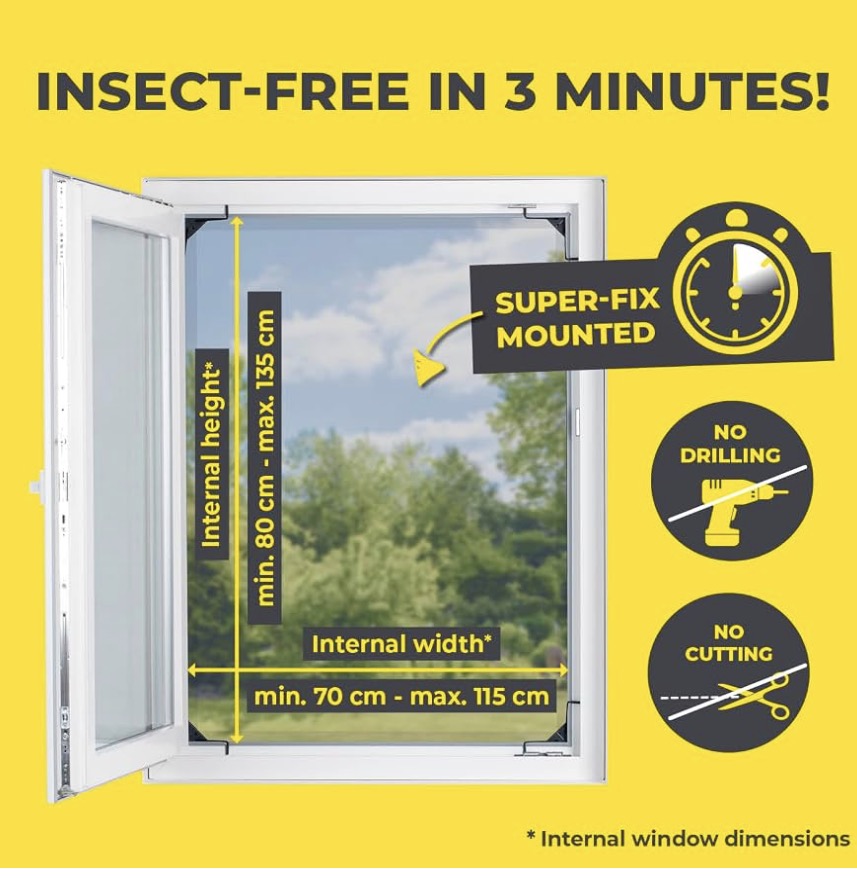 EASYmaxx Telescopic Fly Screen Frame for Windows | Mosquito Net with Pre-Assembled Frame - Adjustable | Bug Mesh Easy Installation | Protection Against Mosquitoes, Flies, Wasps [Anthracite]