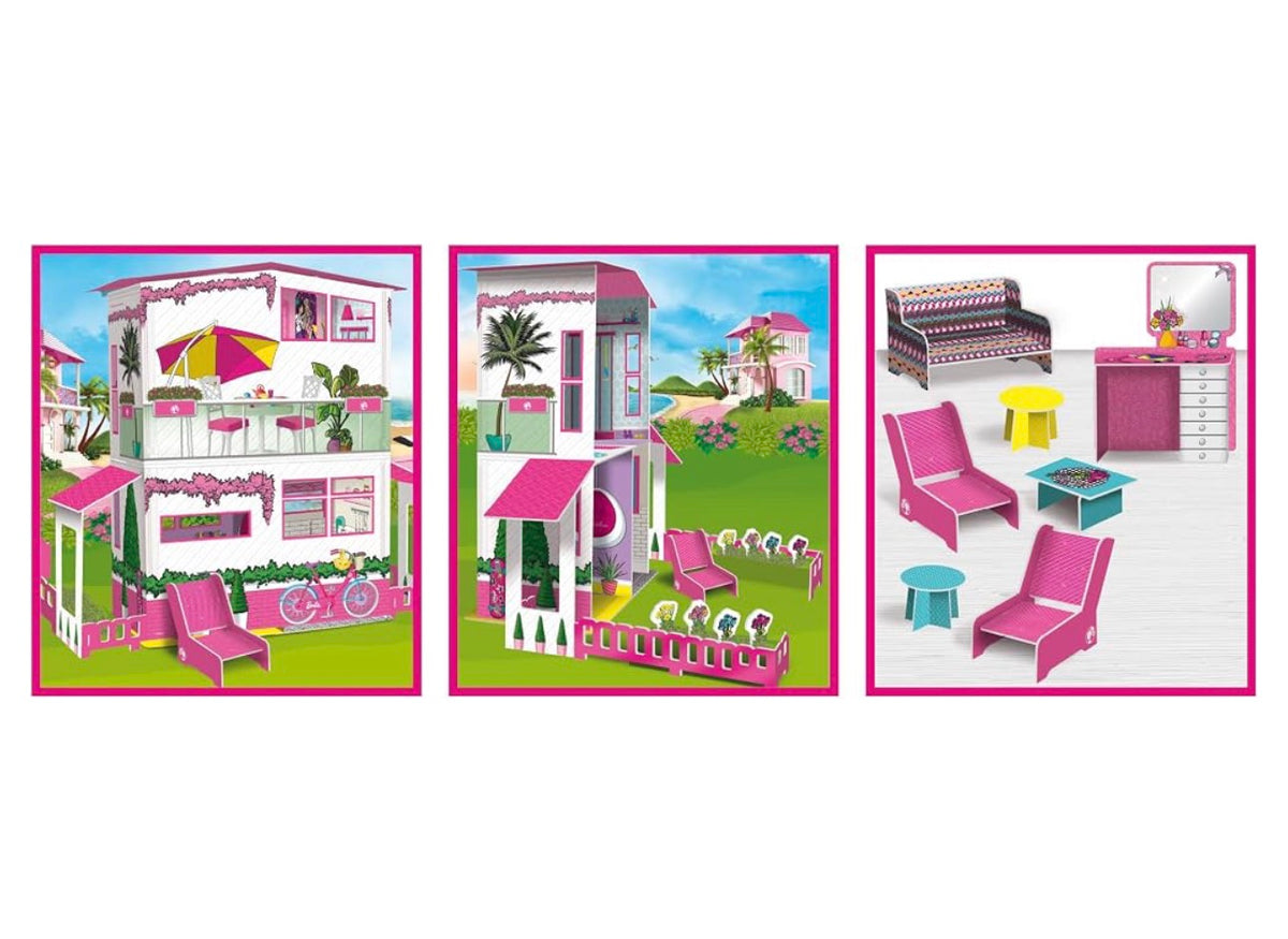 Barbie Dream House Pretend Play Doll House Two - Storey Villa, Arrange Furniture And Decorate With 3d Stickers