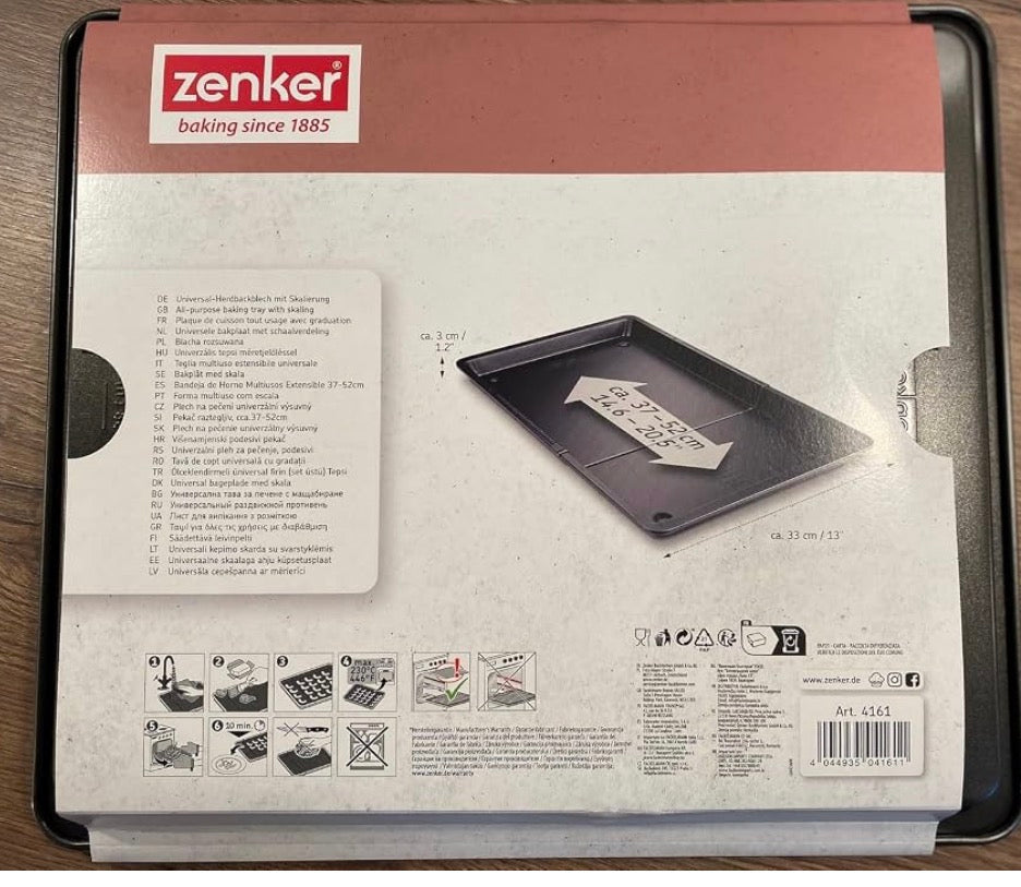 Zenker Extendable Baking Tray 37-52 x 3 cm, Universal, Heat Resistant up to 240 °C, Non-Stick