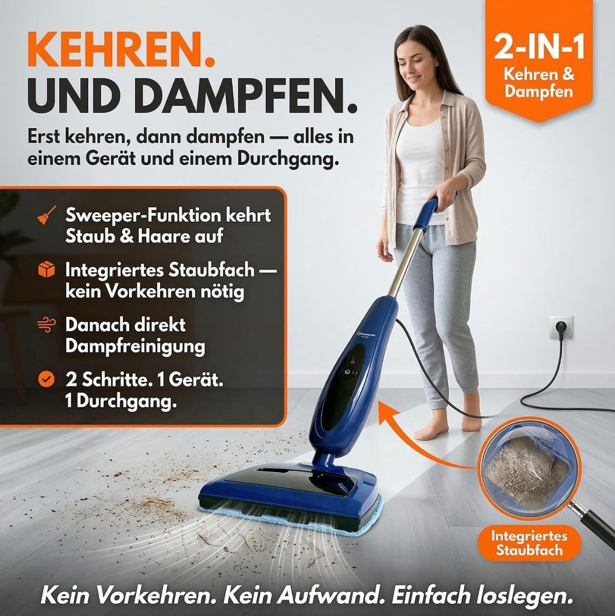 Sommertal 2-in-1 Floor Steam Cleaner with Suction Functio