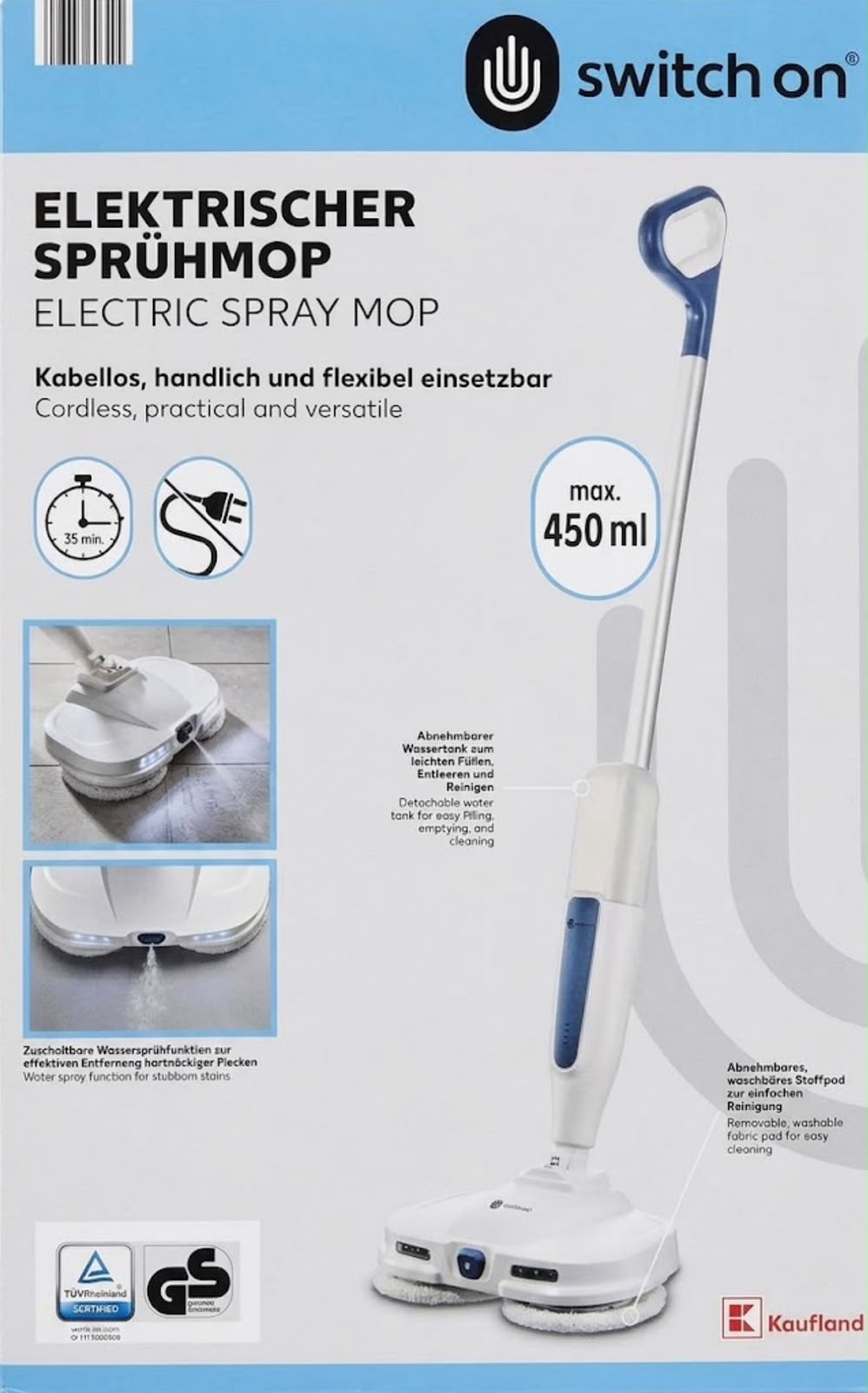 Switch on electric spray mop
