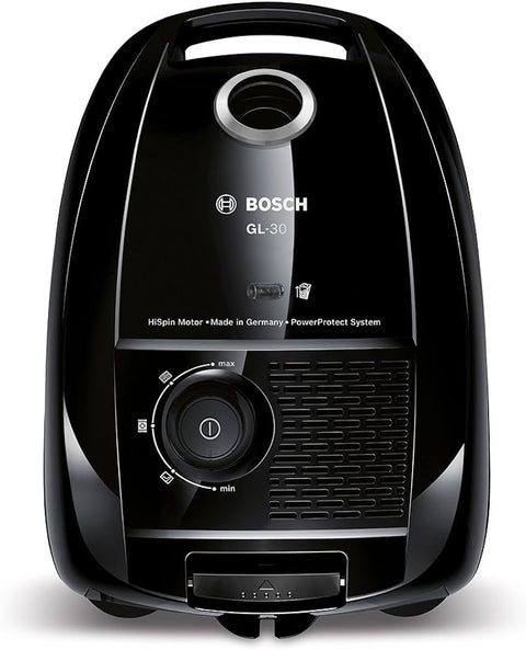 Bosch Vacuum Cleaner with Bag GL-30 BGL3B112, Floor Vacuum Cleaner, Hygiene Filter, for Parquet, Carpet, Tiles, Strong Suction Power, Long Cable, Upholstery Nozzle, 650 W, Black