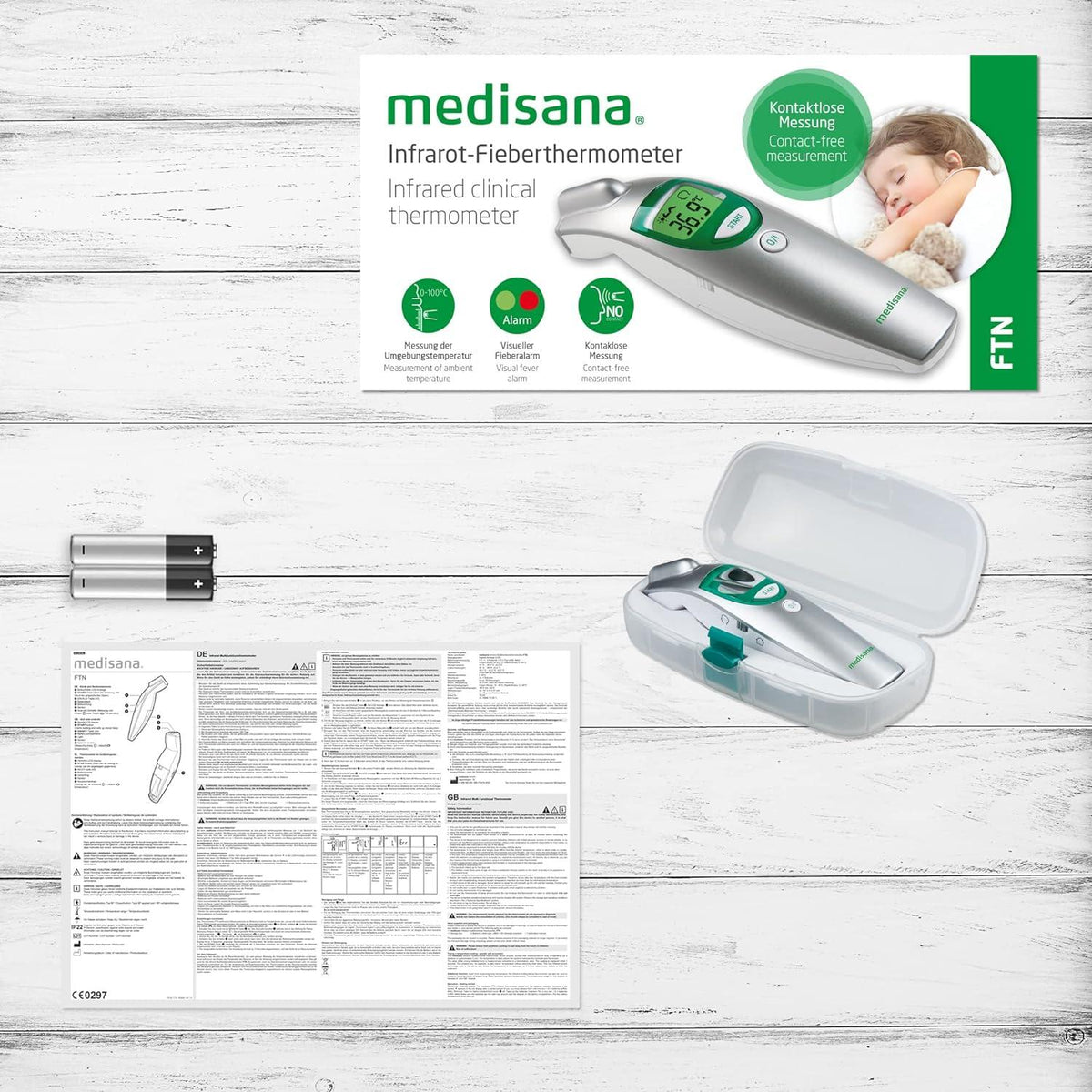 Medisana FTN Infrared Thermometer Measure Body Temperature for Adults Children+Babies w/ Hygienic Contact-Less Technology Store up to 30 Measurements Visual Fever Alarm Medical Certified -76120 Single