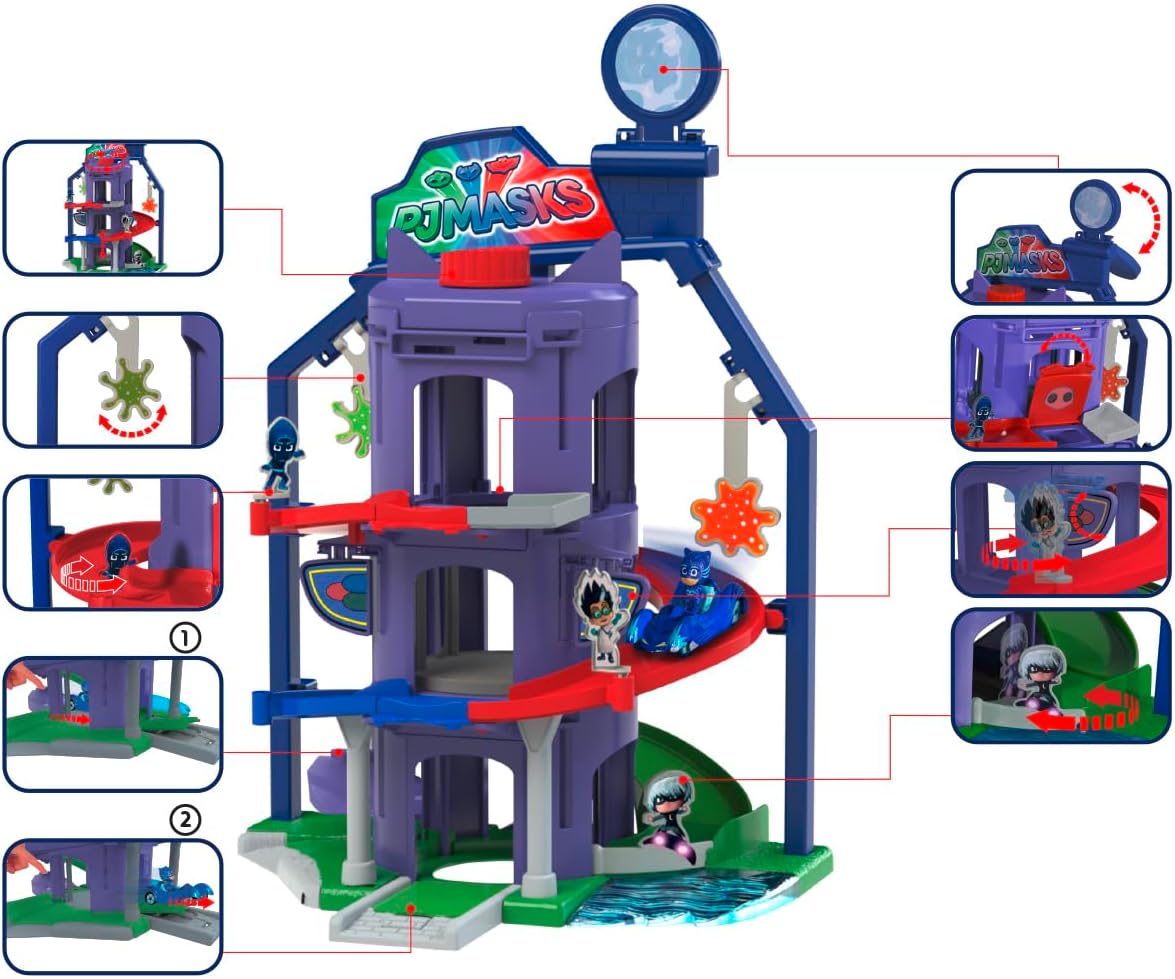Dickie Toys PJ Masks Headquarters Playset Including Catboy in Catcar, Many Functions, Pyjama Heroes Activity Station, Age 3+