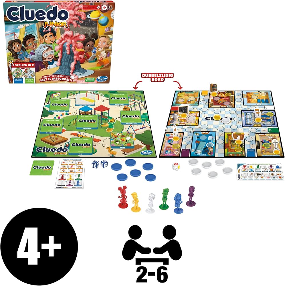 Hasbro Gaming Cluedo Junior Game, 2-Sided Game Board, 2 Games in 1, Detective Cluedo Game for Young Children, Board Games for Kids, Junior Games (Dutch Version)