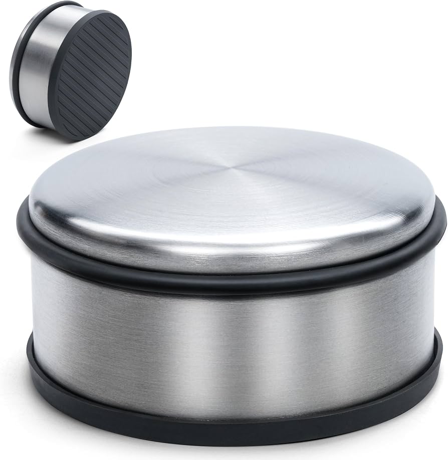 ZAVIA Door Stop | 1kg Heavy Door Stopper to Prevent Wall Damage | Stainless Steel Floor Door Stop for Skirting Board with Non-Slip Base | Metal Weighted Door Stopper for Walls & Floors (Pack of 1)