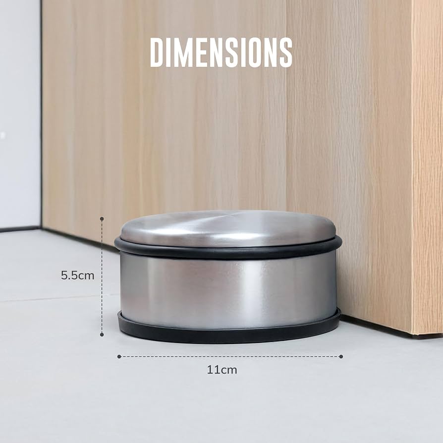 ZAVIA Door Stop | 1kg Heavy Door Stopper to Prevent Wall Damage | Stainless Steel Floor Door Stop for Skirting Board with Non-Slip Base | Metal Weighted Door Stopper for Walls & Floors (Pack of 1)