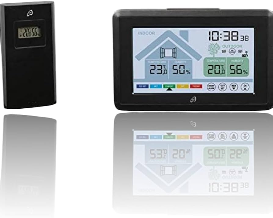Auriol Wireless Weather Station with Mould Alarm, 433MHz, 868MHz, LCD Display, Black, 4 x 1.5V AAA Batteries, Home, Garden, Bro, Restaurant, Library