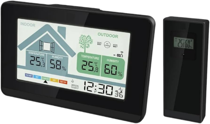 Auriol Wireless Weather Station with Mould Alarm, 433MHz, 868MHz, LCD Display, Black, 4 x 1.5V AAA Batteries, Home, Garden, Bro, Restaurant, Library